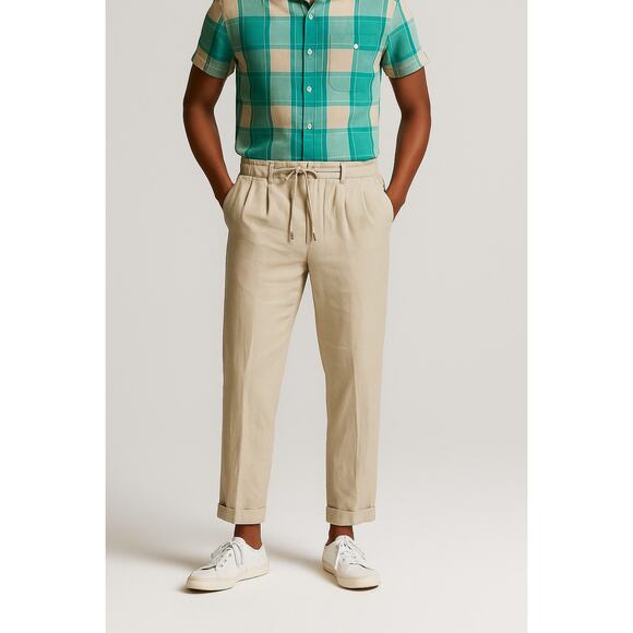 Todd Snyder Men’s Traveler Suit Trousers Drawstring Linen Pants Beige M - Picture 1 of 7